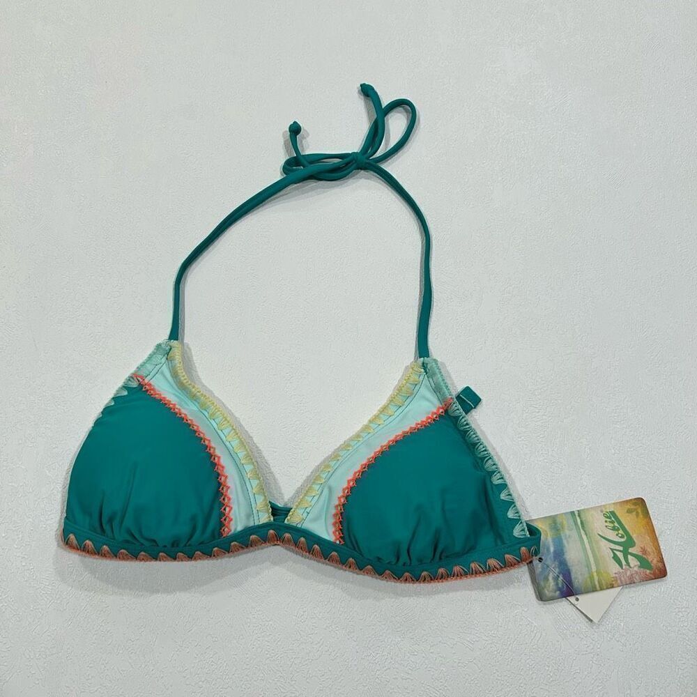 Hobie Triangle Bikini Top | Teal Southwest Stitching | NWT | Size M
